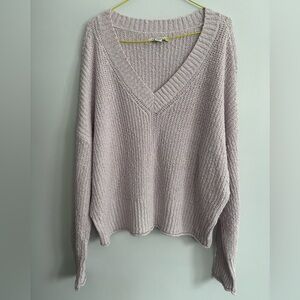 American Eagle Outfitters V-Neck Chunky Knit Sweater Dusty Pink Lighr Purple XS